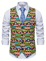Bohemian Pattern Single Breasted Retro Suit Vest For Men