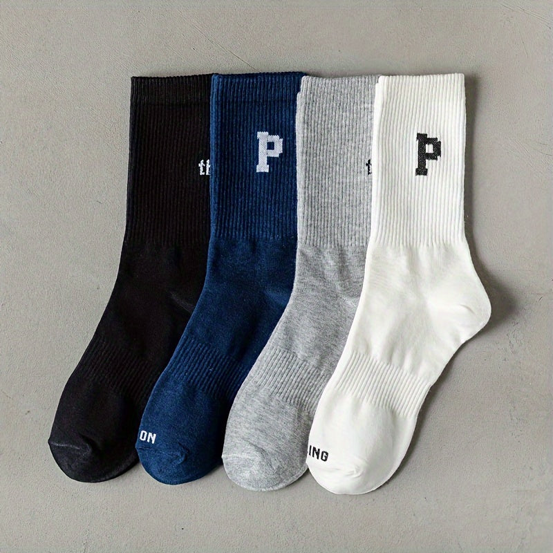 4 Pairs Letter Print Socks Mid Tube Women's Stockings Comfy & Breathable