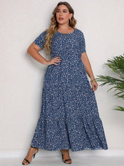  Ditsy Print Short Sleeve Maxi Dress