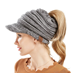 Chunky Cable Knit Ponytail Beanie Soft Winter Hat for Women
