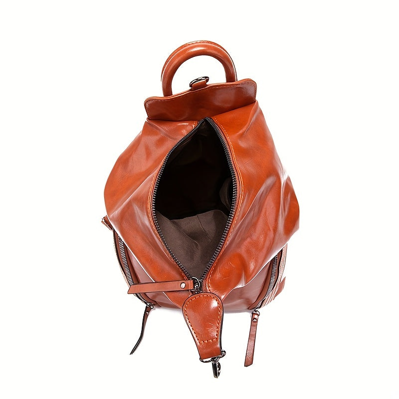 Retro Faux Letter Zipper Backpack Soft Daypack