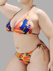  Abstract Print Bikini Set Backless Halter Neck Swimsuit Two Piece