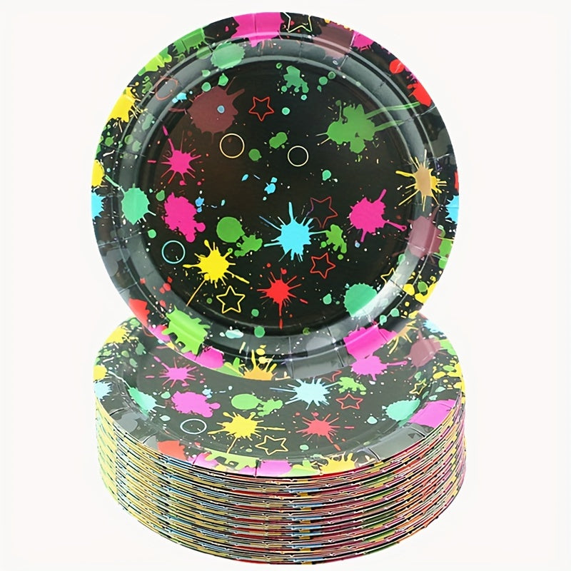 20pcs Neon Glow Party Plates Fluorescent Tableware