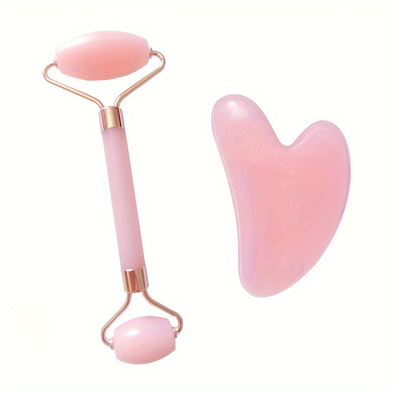 Pink Facial Eye Massage Roller Set with Massage Plate