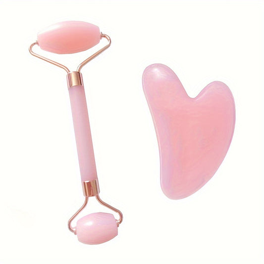 Pink Facial Eye Massage Roller Set with Massage Plate