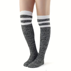 3 Pairs Striped Calf Socks College Style Warm Knee High Socks Women's