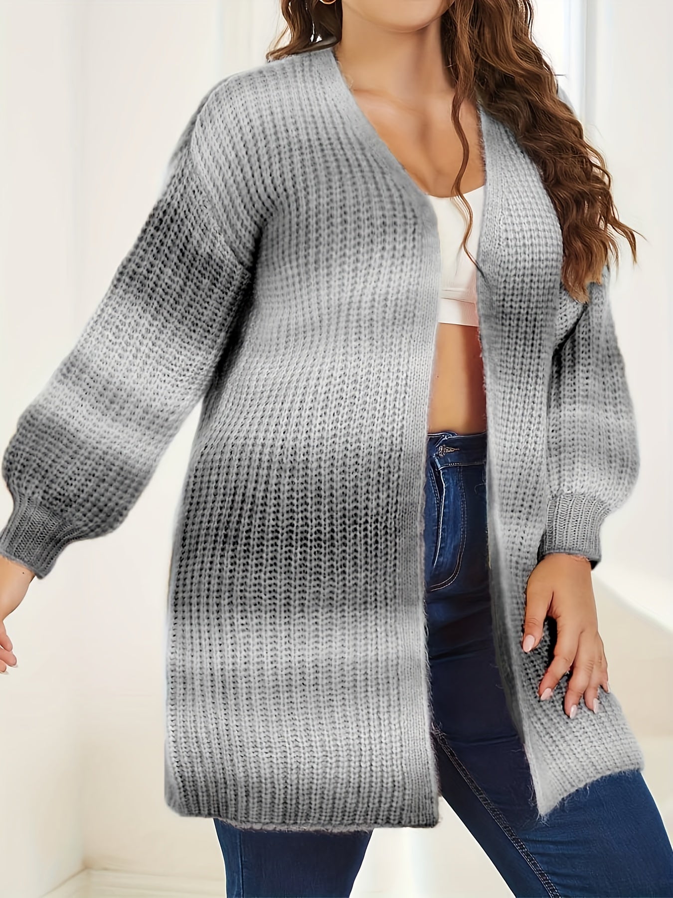  Rainbow Ombre Print Knit Cardigan