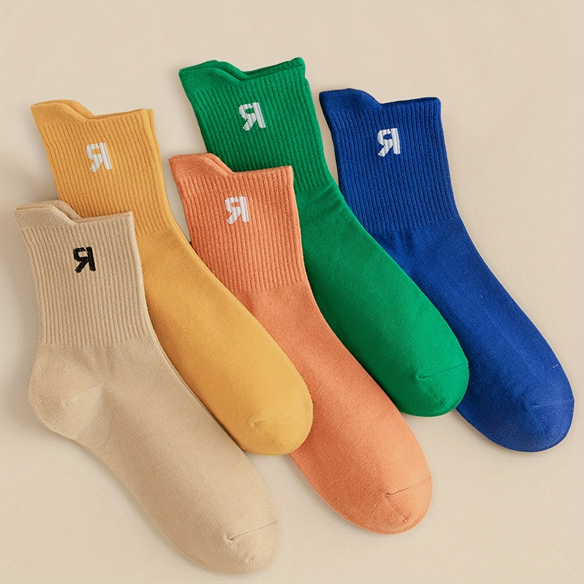 5 Pairs Letter Print Socks, Women's Mid Tube Stockings