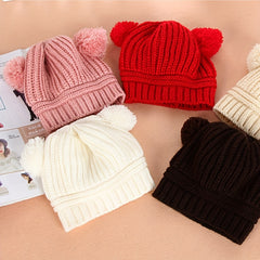Winter Warm Double Fur Ball Children's Knitted Hat