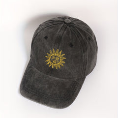 Vintage Sun Embroidery Baseball Cap Unisex Washed Gray Dad Hat