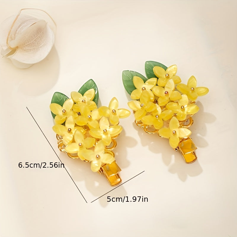 Osmanthus Flower Hair Clips Yellow Alloy Hanfu Chinese Style Hairclip Vintage