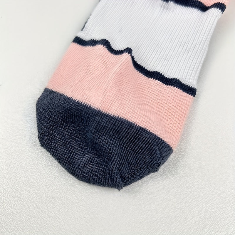 5 Pairs Letter Print Short Socks Casual & Comfy Colorblock Ankle Socks