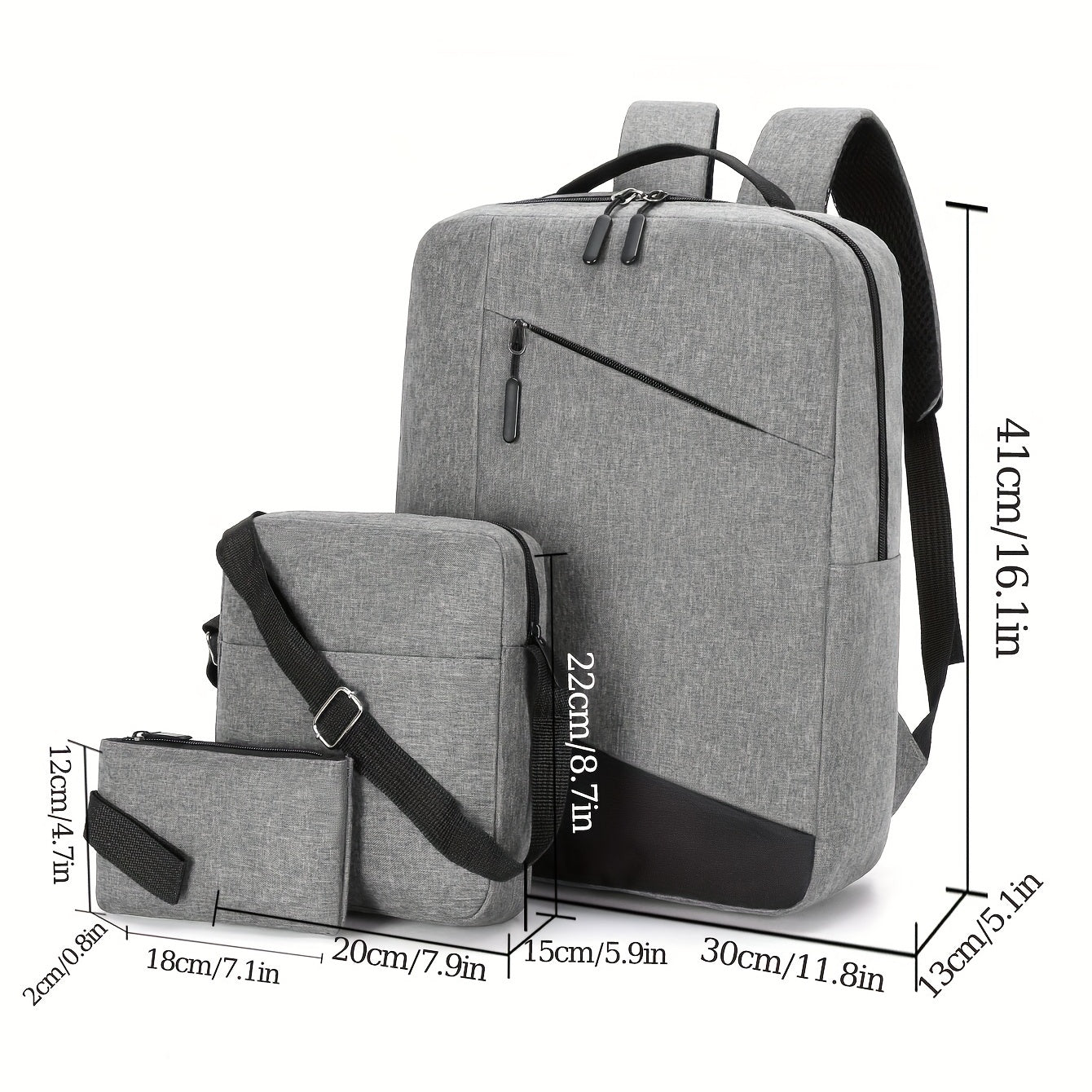 3pcs Men's Backpack Crossbody Bag Set USB Charging Port Double Shoulder Bag