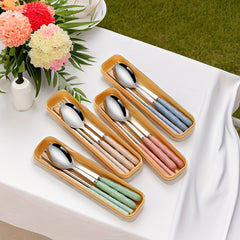 Stainless Steel Portable Tableware Set with Chopsticks Spoon Fork