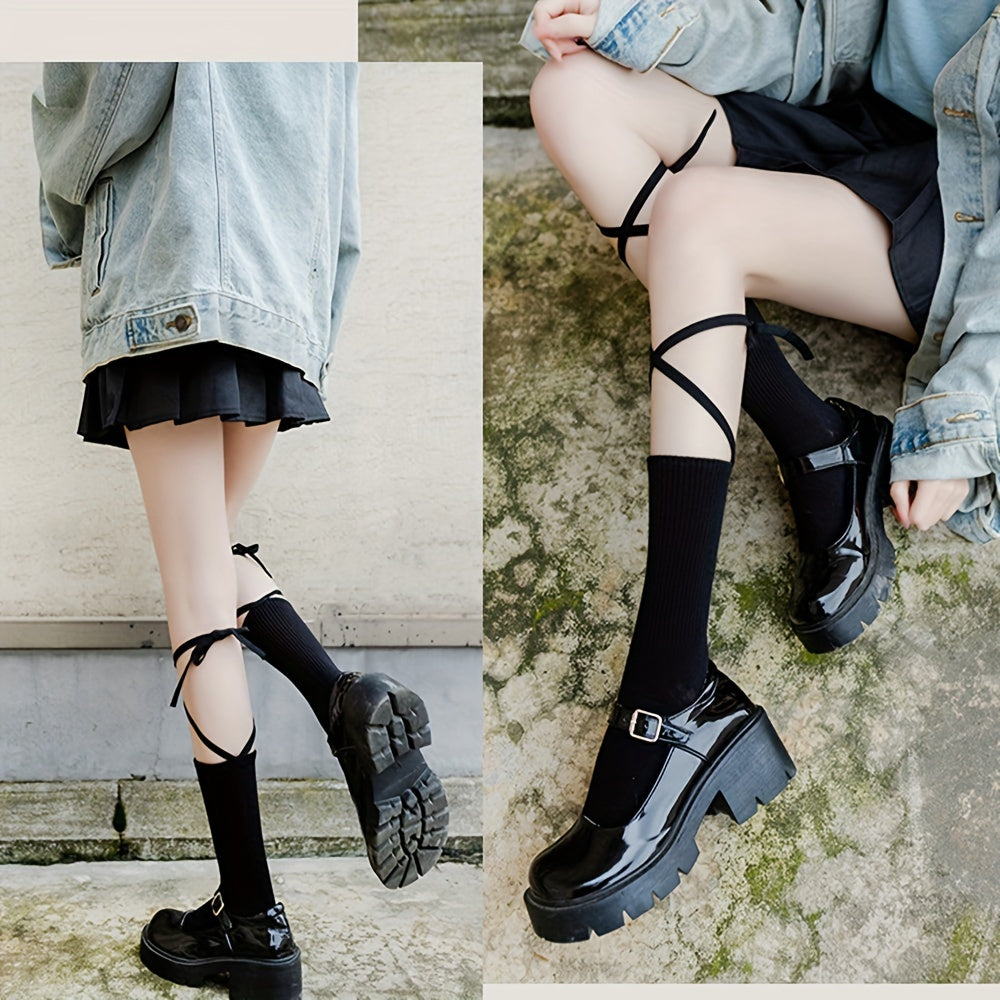 2 Pairs Strappy Mid Tube Socks for Women
