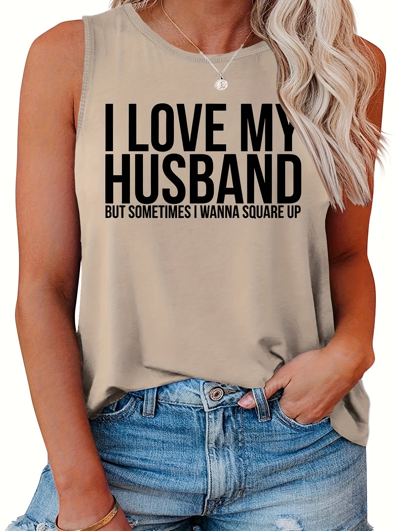  Slogan Print Tank Top Round Neck