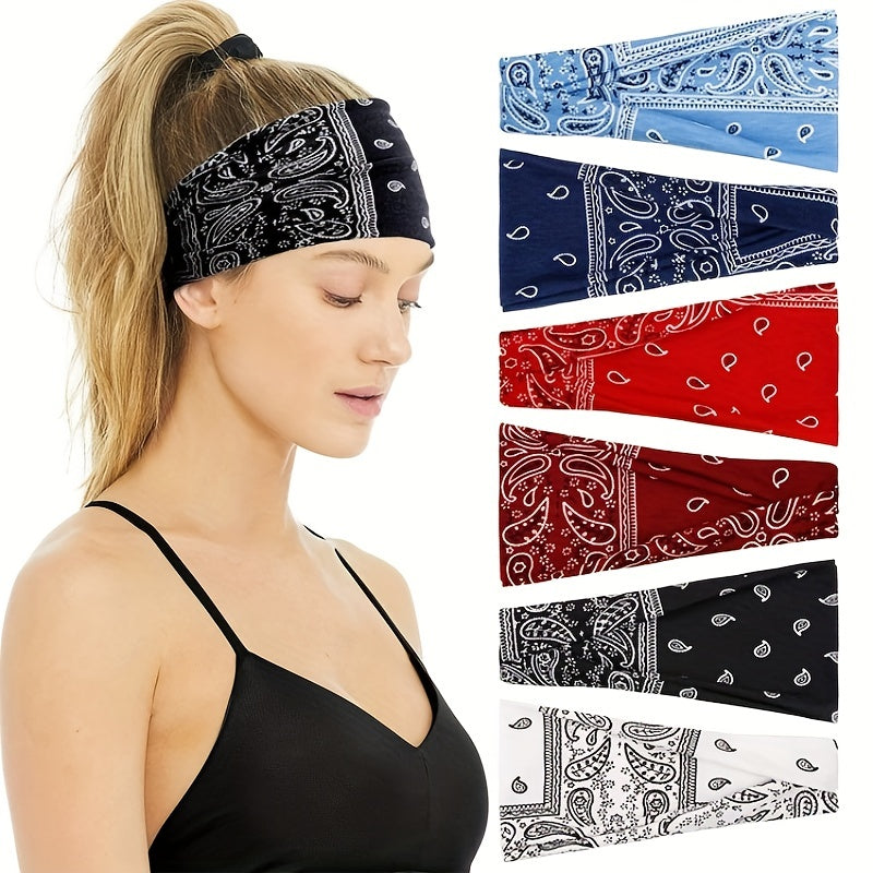 Boho Style Print Headband Yoga Sports Sweatband Turban