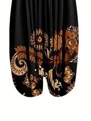  Paisley Print V Neck Stretch Jumpsuit