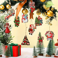 10pcs Christmas Santa Wooden Hanging Ornaments Party Decor Tree Decorations