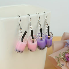 5 Pairs Girls Funny Milk Tea Drop Earrings for Party Birthday Gift