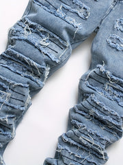 Retro Style Ripped Straight Denim Jeans With Pockets