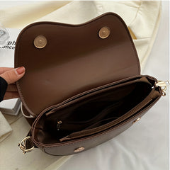Retro Style Saddle Bag Women Solid Crossbody Versatile PU Leather Shoulder Purse