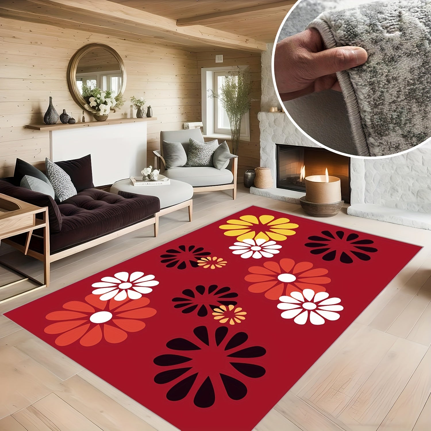 Floral Carpet Floor Mat Soft Non Slip Area Rugs for Home Office