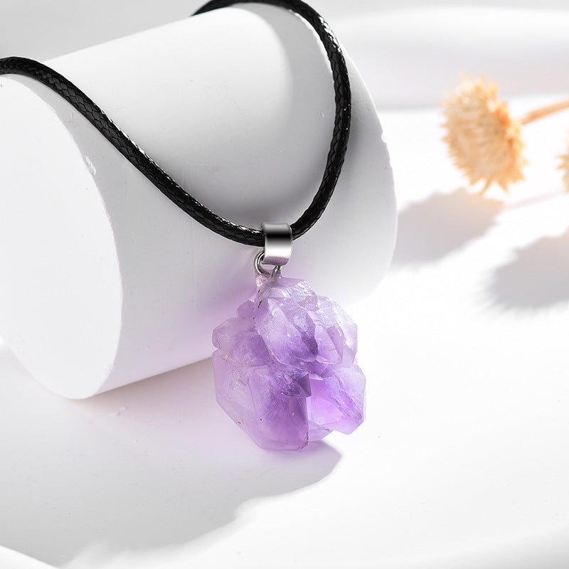 Men's Amethyst Pendant Necklace DIY Raw Stone Jewelry