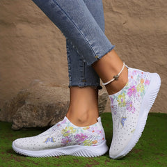 Floral Butterfly Pattern Sneakers Low Top Slip On Knit Sock Shoes