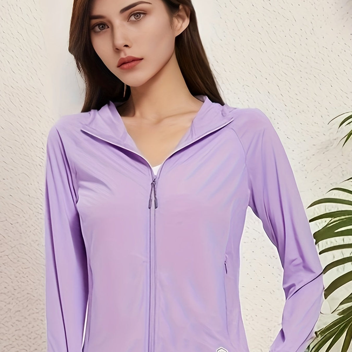 Zip Up Hooded Windproof Jacket Casual Workout Solid Long Sleeve Outerwear
