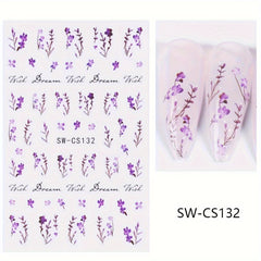Purple Flower Nail Art Stickers Self Adhesive Nail Art Decals