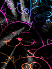 Cartoon Cat Gradient Line Print Boy's Casual Tees Short Sleeve T-shirt