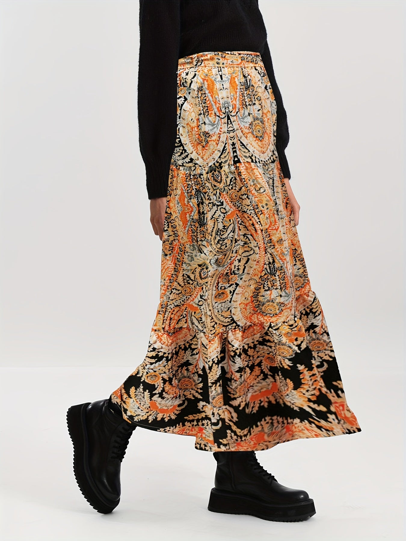  Boho Skirt Women's Plus Paisley Print High Rise Smock M
