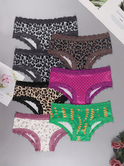 7pcs Contrast Lace Briefs Stretchy Intimates Panties Women's Lingerie