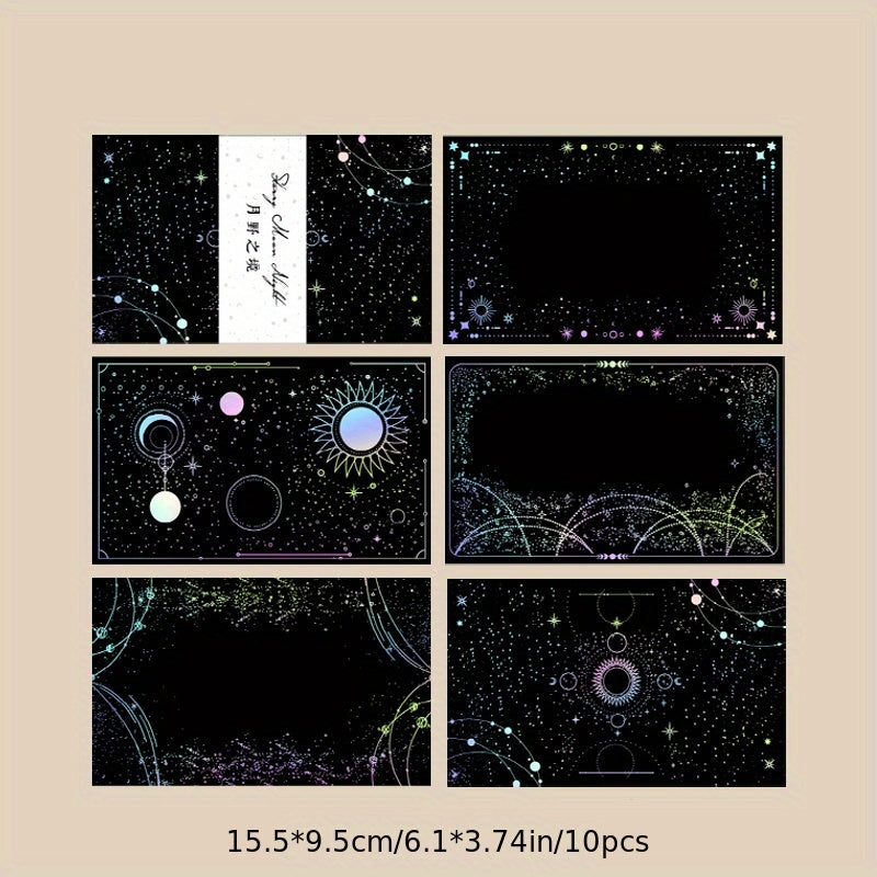 10pcs Laser Golden & Silvery Collage Card Star & Moon Night Series Light Retro