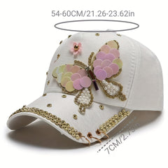 Sequin Butterfly Y2K Baseball Cap Rhinestone Faux Pearl Ring Decor