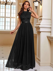 Cap Sleeve Lace Contrast Maxi Dress