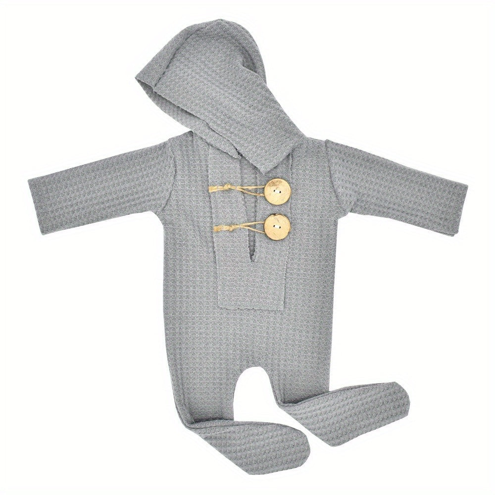 Newborn Baby Hooded Jumpsuit Photography Props Hat Romper Knitted Bodysuit