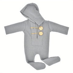 Newborn Baby Hooded Jumpsuit Photography Props Hat Romper Knitted Bodysuit