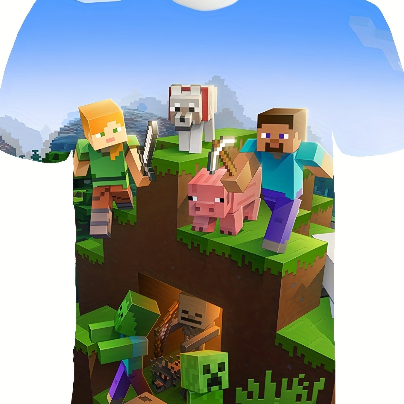 Boy's Cartoon Block Graphic Tee for Summer
