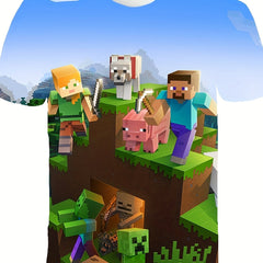 Boy's Cartoon Block Graphic Tee for Summer