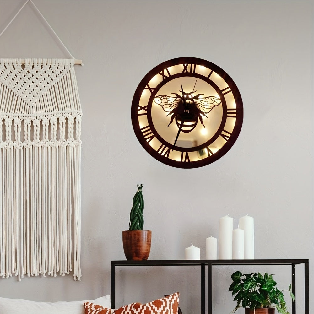 Small Bee Shape Wooden Clock Voice Light Model