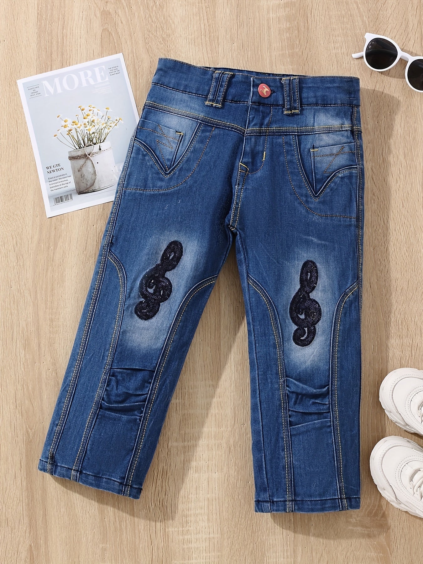 Girls' Embroidered Casual Jeans Denim Pants Street Outwear