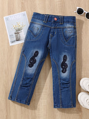 Girls' Embroidered Casual Jeans Denim Pants Street Outwear
