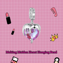 PANPOKI 925 Silver Pink Crystal Heart Pendant, DIY Fine Jewelry