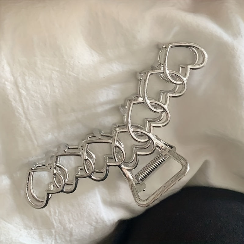 Heart Hair Claw Clip Silvery Non Slip Strong Hold Grip Hair Jaw Clip