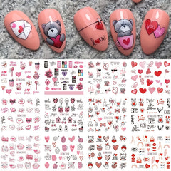 Valentine Nail Water Transfer Stickers Heart Love Letter Red Lip Rose Nail Art D