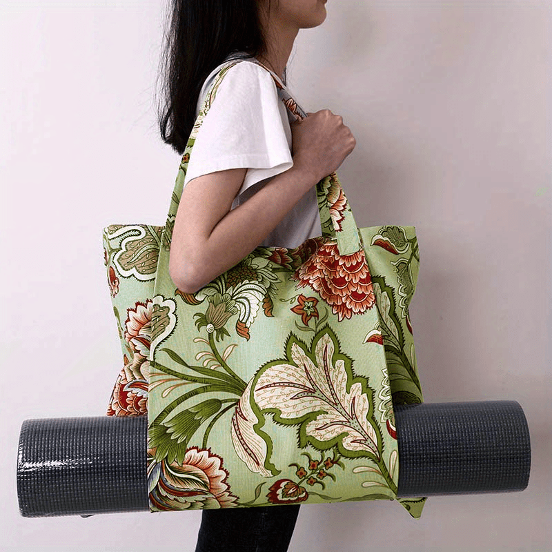 Floral Print Canvas Yoga Mat Bag Women Gym Handbag