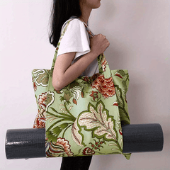 Floral Print Canvas Yoga Mat Bag Women Gym Handbag