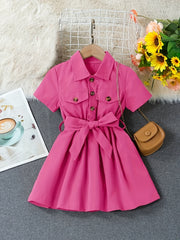Girls' Button Down Belted Dress Kids Clothing